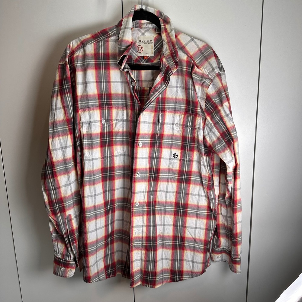 Roper Wear The West Plaid Shirt Mens M Button Front Western Cowboy Casual